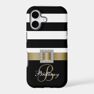 Personalised Gold, Black Bold Stripes Diamonds