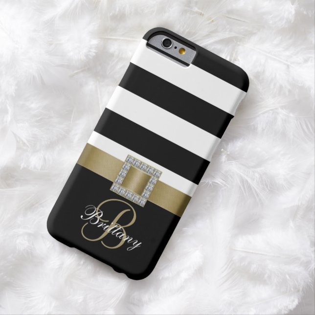 Personalised Gold, Black Bold Stripes Diamonds Case-Mate iPhone Case (In Situ)
