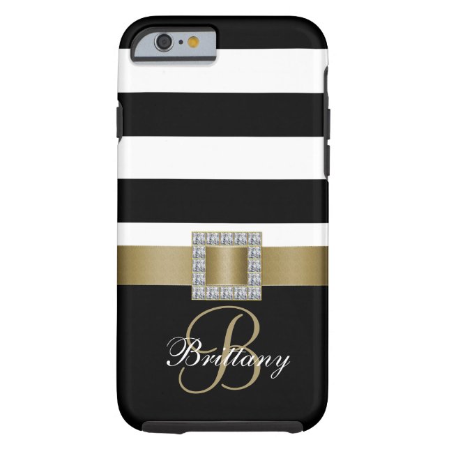 Personalised Gold, Black Bold Stripes Diamonds Case-Mate iPhone Case (Back)