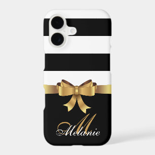 Personalised Gold, Black Bold Stripes Golden BOW