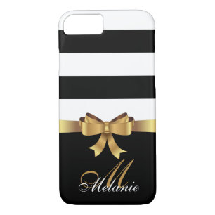 Personalised Gold, Black Bold Stripes Golden BOW Case-Mate iPhone Case