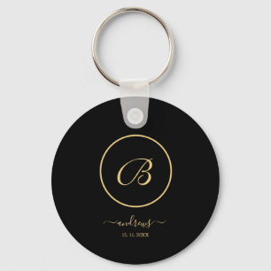 Personalised gold black Button Keychain