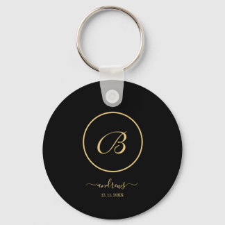 Personalised gold black Button Keychain