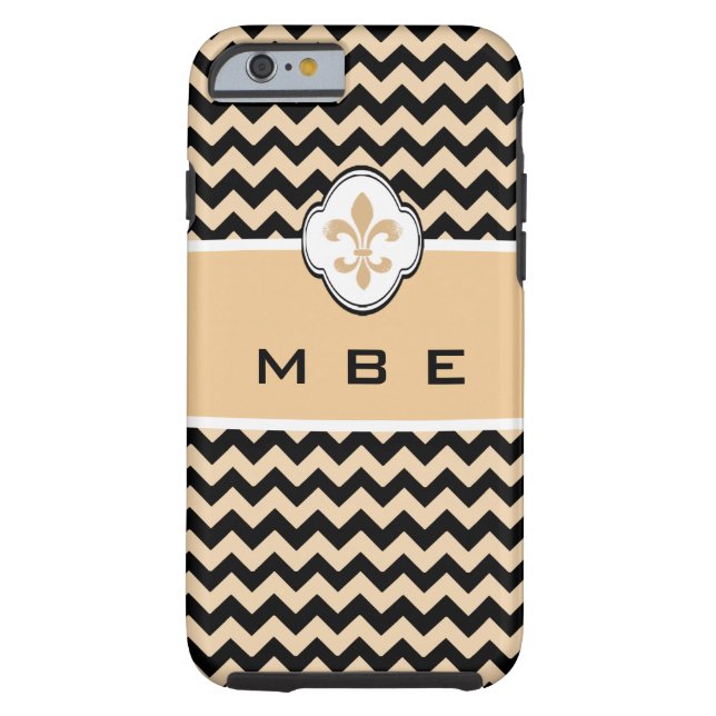 Personalised Gold Black Fleur de Lis Chevron Case-Mate iPhone Case (Back)