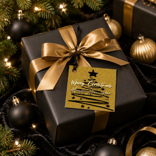 Personalised Gold Black Merry Christmas Happy New Favour Tags