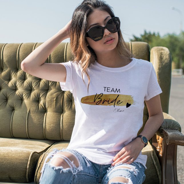 Personalised Gold & Black Modern Chic Team Bride  T-Shirt (Personalized Gold & Black Modern Chic Team Bride T-Shirt)