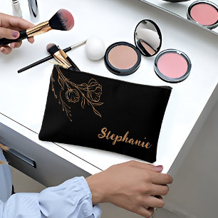Personalised Gold Black Script Name Makeup Bag