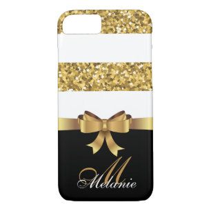 Personalised Gold, Black white GLITTER STRIPES BOW Case-Mate iPhone Case
