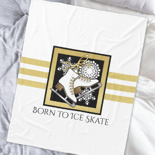 Personalised Gold Black White Ice Skating Fleece Blanket