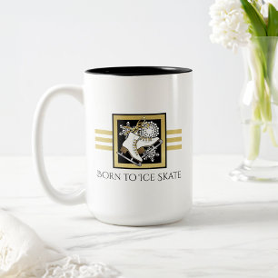 Personalised Gold Black White Ice Skating  Two-Tone Coffee Mug