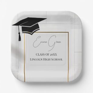 Personalised Gold Border Graduation Party Paper Plate