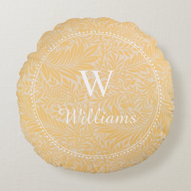 Personalised Gold Botanical Pattern  Round Cushion (Front)