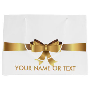 Personalised Gold BOW  ELEGANT WHITE Large Gift Bag