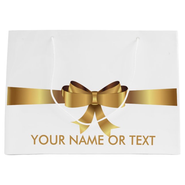 Personalised Gold BOW  ELEGANT WHITE Large Gift Bag (Front)