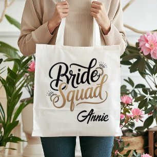 Personalised Gold Bride Squad Bachelorette Party Tote Bag