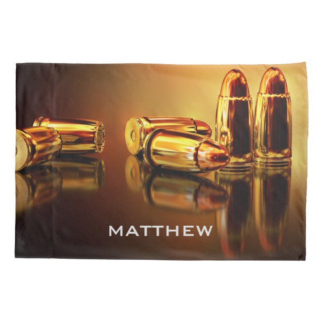 Personalised Gold Bullets Cartridges Shooting Pillowcase (Back)