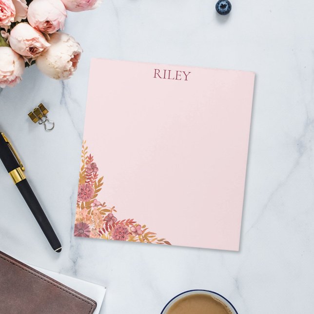 Personalised Gold Burgundy Fall Floral Notepad (In situ Office desk)