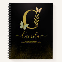 Personalised Gold C Notebook – Floral Monogram