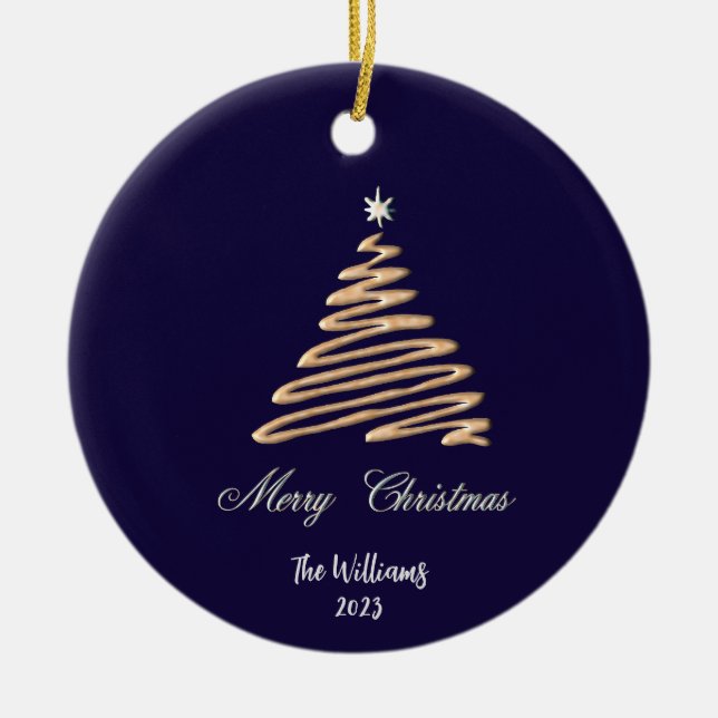 Personalised Gold Christmas Tree Ceramic Tree Decoration (Front)