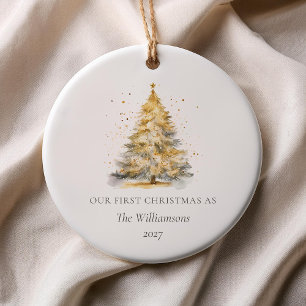Personalised Gold Christmas Tree Our First Married Ceramic Tree Decoration