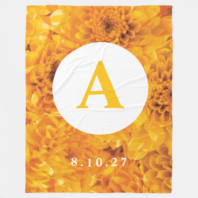 Personalised Gold Chrysanthemum Blanket (Front)