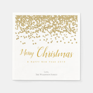 Personalised Gold Confetti Merry Christmas Napkins