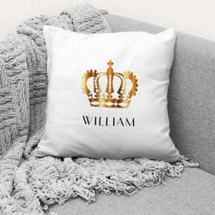 Personalised Gold Crown White Cushion