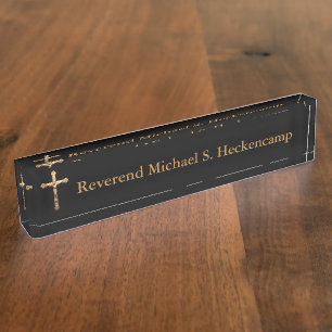 Personalised Gold Crucifix Catholic Name Plate