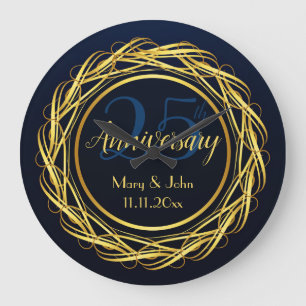 Personalised gold dark blue Anniversary Luxury Large Clock