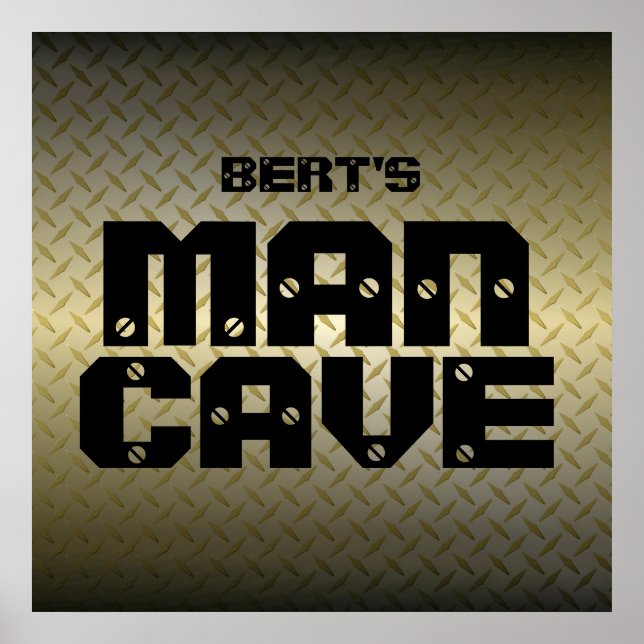 Personalised Gold Diamondplate Man Cave Poster (Front)