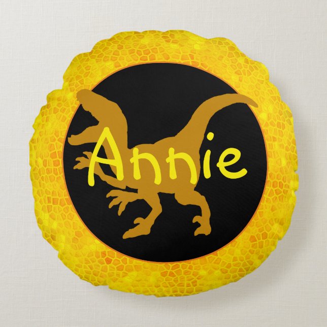 Personalised Gold Dinosaur Hide  Round Cushion (Front)