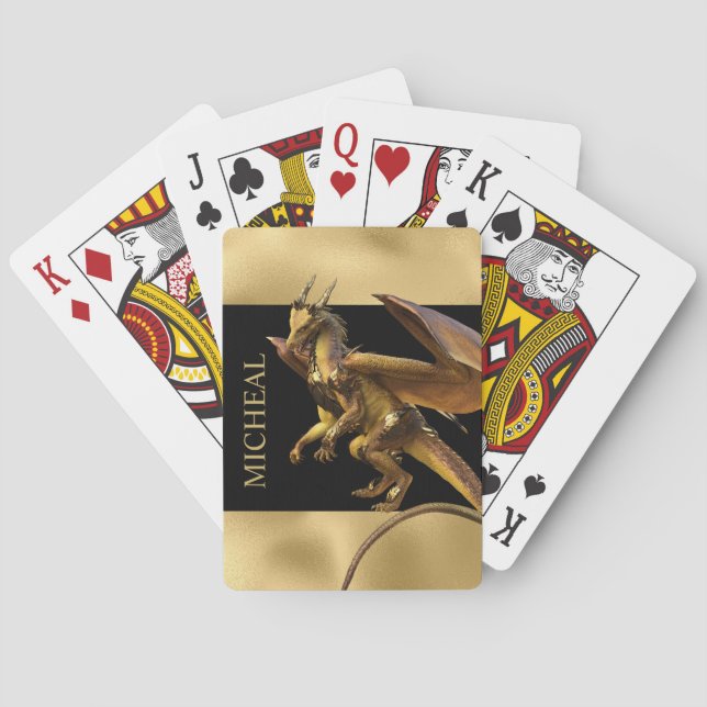 Personalised Gold Dragon Fantasy  Name Playing Cards (Back)