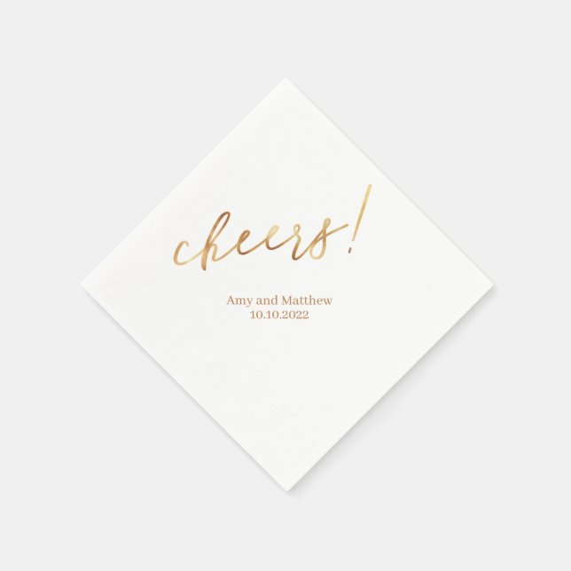 Personalised gold elegant cheers script wedding napkin (Corner)