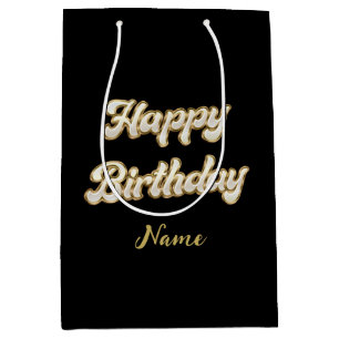 Personalised Gold Elegant Happy Birthday Gift Bag