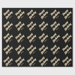 Personalised Gold Elegant Happy Birthday Gift Bag Wrapping Paper