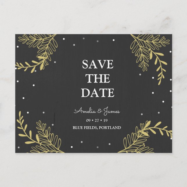 Personalised - Gold Ferns Save The Date Postcard (Front)