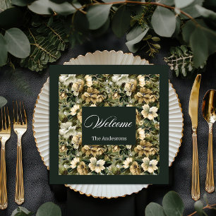 Personalised Gold Floral Napkins Shabby Chic Set