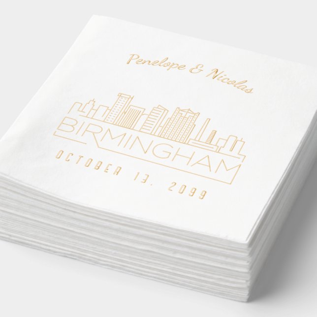 Personalised Gold Foil Birmingham Wedding Napkins (Detail)