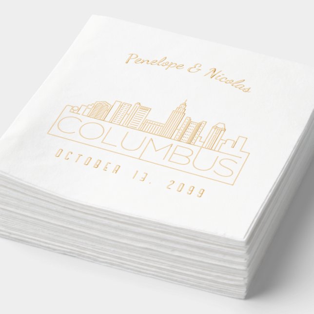 Personalised Gold Foil Columbus Wedding Napkins (Detail)