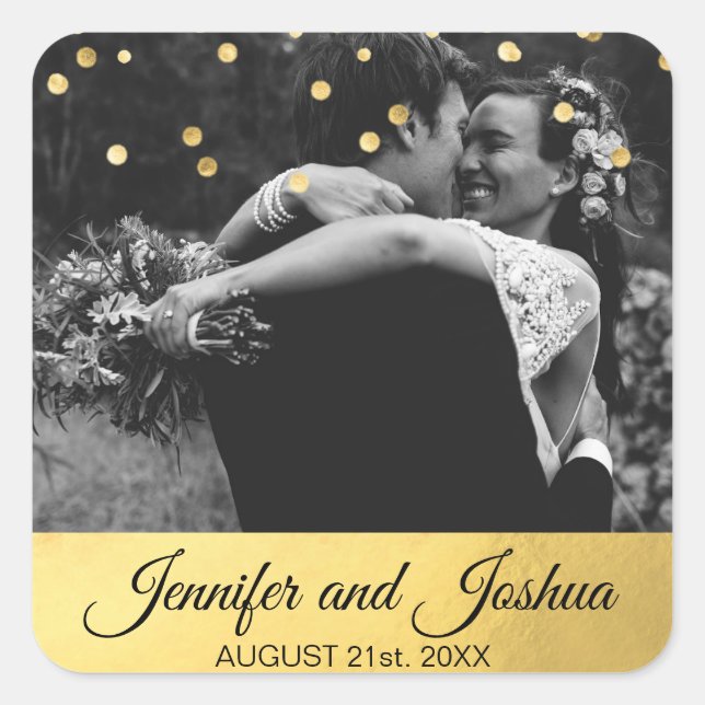 Personalised Gold Foil Confetti Wedding | PHOTO Square Sticker (Front)