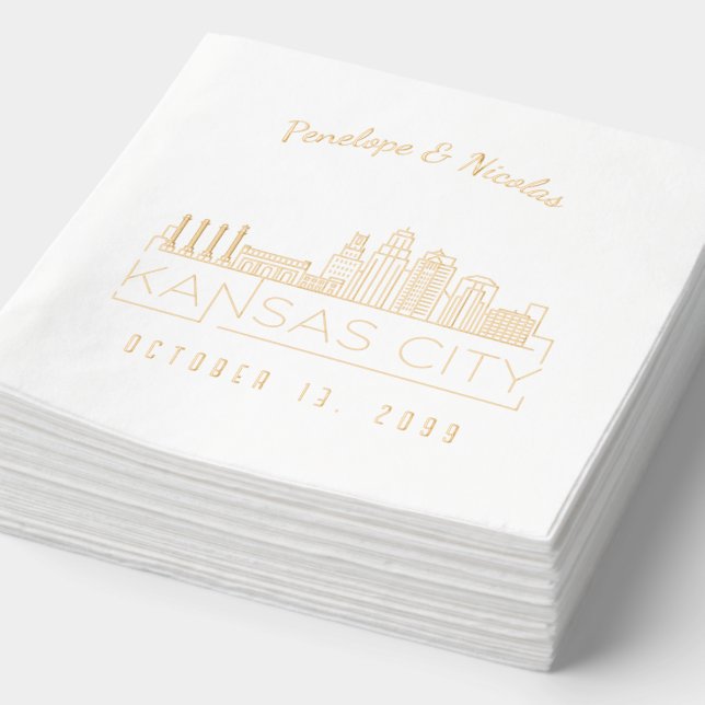 Personalised Gold Foil Kansas City Wedding Napkins (Detail)