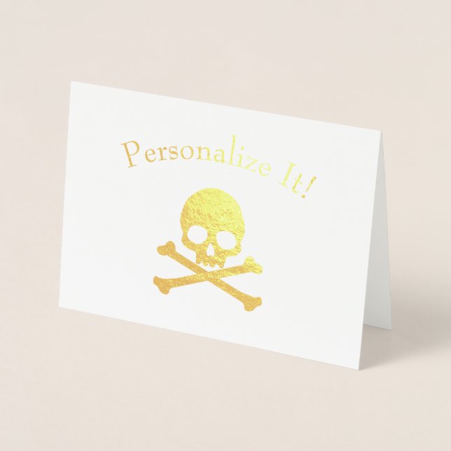 Personalised Gold Foil Skull And Crossbones Card (Front)