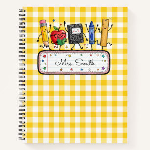 Personalised Gold Gingham Teacher Notebook