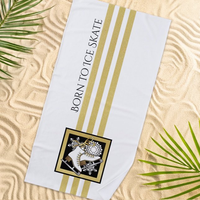 Personalised Gold Glitter Black White Ice Skating Beach Towel (Creator Uploaded)