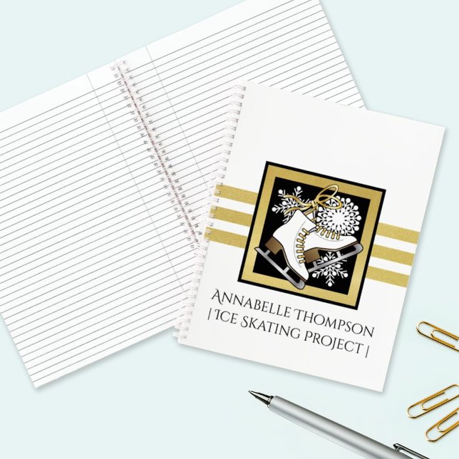 Personalised Gold Glitter Black White Ice Skating Notebook (Creator Uploaded)
