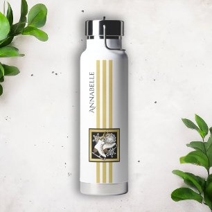 Personalised Gold Glitter Black White Ice Skating Water Bottle