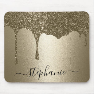 Personalised Gold Glitter Drip  Mouse Pad