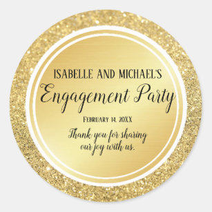 Personalised Gold Glitter Engagement Thank You Classic Round Sticker
