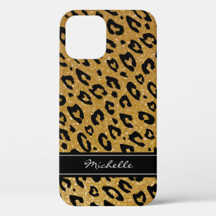 Personalised gold glitter leopard iPhone 12 case