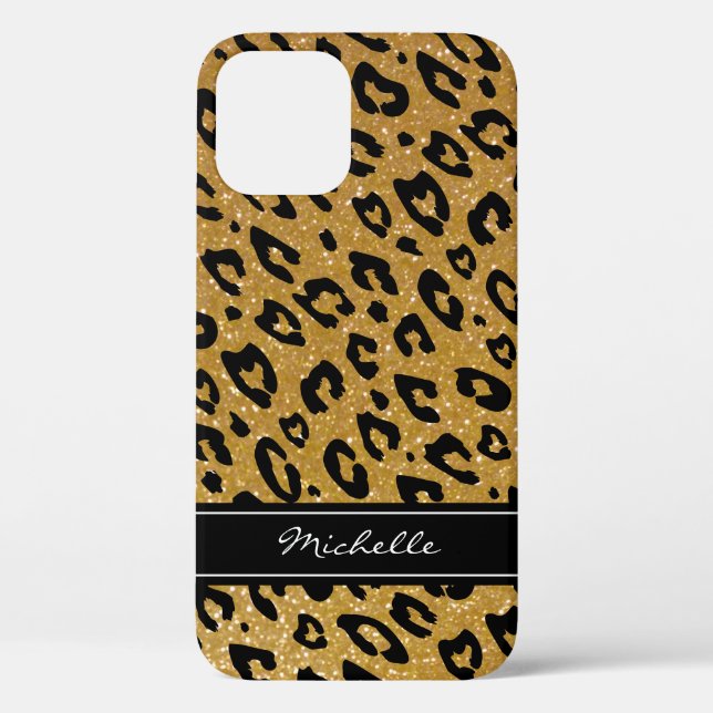 Personalised gold glitter leopard iPhone 12 case (Back)